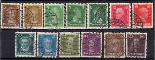 GERMANY 1926 PORTRAITS SET OF 11 + 2 SHADES FINE - VERY FINE USED. SG 400-412. CAT 24 POUNDS.