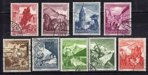 GERMANY 1938 WINTER RELIEF FUND SET OF 9 VFU. SG 663-671. CAT 28,80 POUNDS.