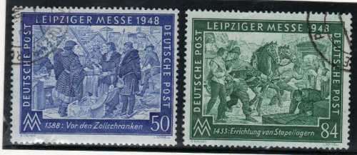 GERMANY (ALLIED ZONES) 1948 LEIPZIG AUTUM FAIR SET OF 2 VFU. SG 953-4. CAT 5.30 POUNDS.