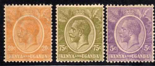 KENYA AND UGANDA 1922-27 DEFIN 3 STAMPS MOUNTED MINT. SG 77, 83 & 86. CAT 20.25 POUNDS.