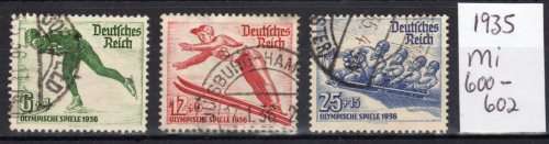 GERMANY 1935 `WINTER OLYMPIC GAMES` SET OF 3 VFU. SG597-99. CAT £14.