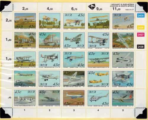 SOUTH AFRICA 1993 AVIATION IN SOUTH AFRICA SHEET OF 25. SACC 822. CAT R100.