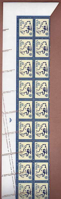 SOUTH AFRICA 1972-4 DEFIN (NO WMK) 15c LAMB 2 TOP MARGINAL ROWS UMM WITH SPECTACULAR PERF VARIETY. .