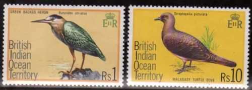 BRITISH INDIAN OCEAN TERRITORY 1975 "BIRDS" Rs1 & Rs10 UMM. SG 72 & 76. CAT 6.25 GBP.