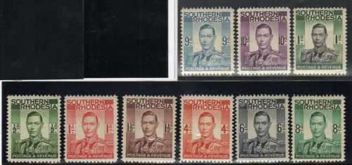 SOUTHERN RHODESIA 1937 DEFIN PART SET OF 9 L.M.M. SACC 42-50. CAT R255. (SACC 2019-20)