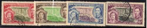SOUTHERN RHODESIA 1937 CORONATION SET OF 4 V.F.U. SACC 38-41. CAT R250. (SACC 2017/18)
