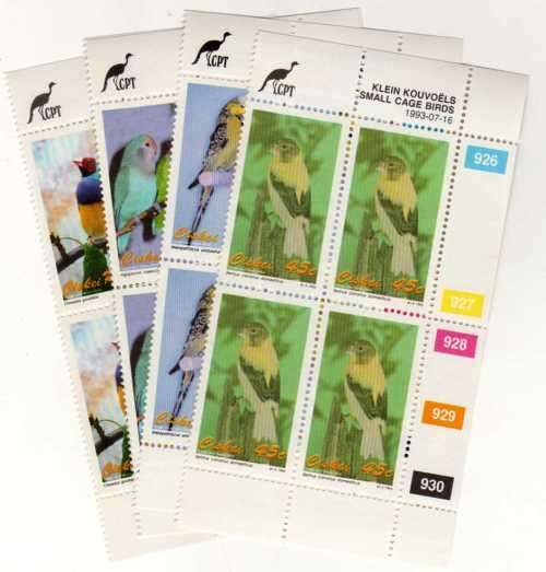 CISKEI 1993 CAGE BIRDS SET OF 5 IN CONTROL BLOCKS OF 4 UMM. SACC 233-237. CAT R268. (SACC 2019-20)