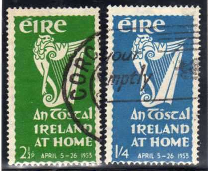 IRELAND 1953 "IRELAND AT HOME" SET OF 2 VERY FINE USED. SG 154-55. CAT 26 POUNDS.