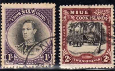 NIUE 1938 DEFIN 1/- & 2/- VERY FINE USED. SG 95-96. CAT 3,85 POUNDS.