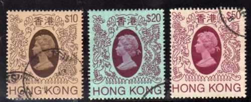 HONG KONG 1982 DEFIN 3 TOP VALUES VERY FINE USED. SG 485-487. CAT 39 POUNDS.