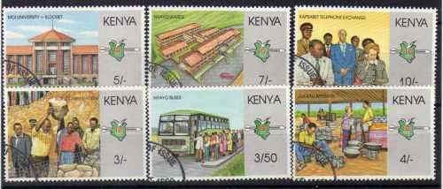 KENYA 1988 10TH ANNIV OF NYAYO ERA PART SET OF 6 VFU. SG 480-485. (NO 1/-) CAT 15,60 POUNDS.
