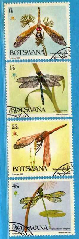 BOTSWANA 1983 "DRAGON FLIES" SET OF 4 VFU. SG 550-553. CV 5,50 POUNDS