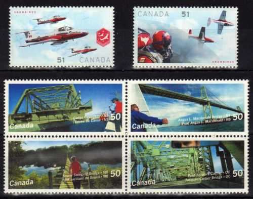 CANADA 2 UMM SETS. 2005 BRIDGES SG  2345-48 & 2006 SNOWBIRDS AIRCRAFTS SG 2403-4. CAT 5.50 POUNDS.