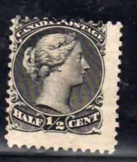 CANADA 1868 1/2c BLACK MINT NO GUM. SG 54. CAT 80 POUNDS. (SG 2019)