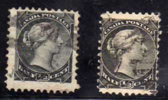 CANADA 1882-97 1/2d BOTH SHADES VERY FINE USED. SG 101-102. CAT 26 POUNDS.