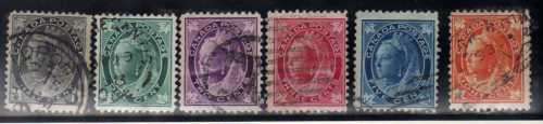 CANADA 1897-8 PART SET OF 6 FINE - VERY FINE USED. SG 141, 143-146. CAT 26,75 POUNDS. (2018)