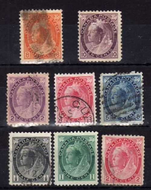 CANADA 1898-1902 DEFIN PART SET OF 8 FINE - V.F. USED. SG 150-57,161 & 163. CAT 67,70 POUNDS. (2018)