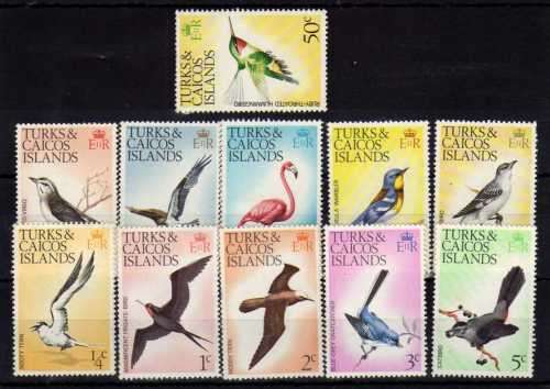 TURKS & CAICOS ISLANDS 1973 "BIRDS" PART SET OF 11 UMM. SG 381-4, 387-9, 392, 459, 461. CAT 16.80GBP