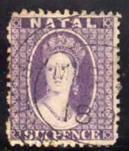 NATAL 1863-65 6d LILAC MAUVE FINE USED. SACC 19. CAT R240 (SACC 2019-20).