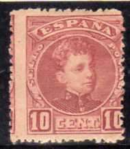 SPAIN 1900 DEFIN 10c RED MOUNTED MINT. SG 294. CAT 10,50 POUNDS.