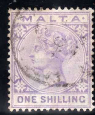 MALTA 1860 DEFIN 1/- VIOLET V.F.USED. SG 28. CAT 12 POUNDS.