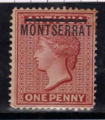 MONTSERRAT 1876-83 ANTIGUA OPTD "MONTSERRAT" 1d RED MM. SG 1. CAT 30 POUNDS. (2018)