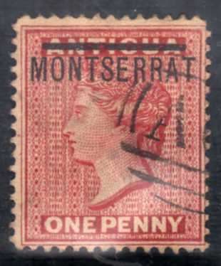 MONTSERRAT 1876-83 ANTIGUA OPTD "MONTSERRAT" 1d RED VFU. SG 1. CAT 17 POUNDS. (2018)