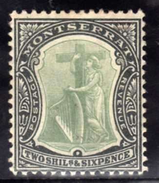 MONTSERRAT 1903 DEFIN 2/6d GREEN & BLACK MOUNTED MINT. SG 22. CAT 28 POUNDS.