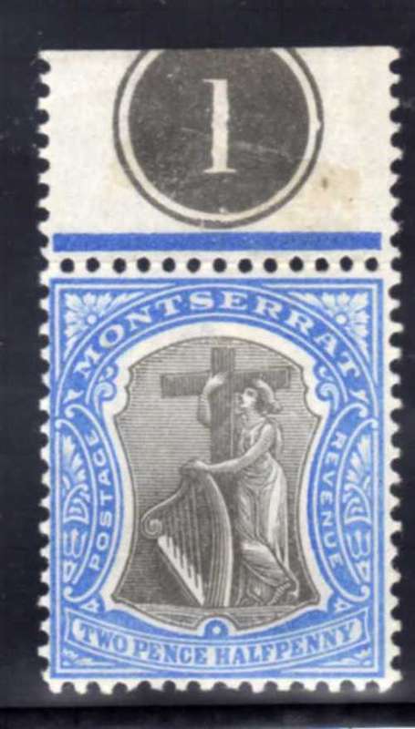 MONTSERRAT 1903 DEFIN 2,5d CONTROL SINGLE UMM WITH HINGE REMAIN IN MARGIN. SG 17. CAT 3 POUNDS +++