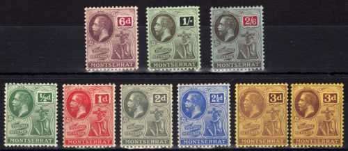 MONTSERRAT 1916-22 DEFIN KGV FINE LMM SELECTION. SG 49-53, 53a, 55-56 & 58. CAT 57.80 POUNDS. (2018)
