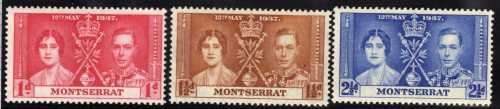 MONTSERRAT 1937 KGVI CORONATION MM. SG 98-100. CAT 1,75 POUNDS. (2018)
