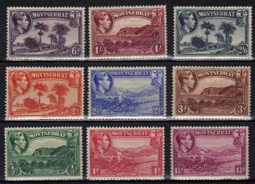 MONTSERRAT 1938 DEFIN SCARCE PERF 13 1/2d - 2/6d LMM. SG 101-109. CAT 178 POUNDS (2018)