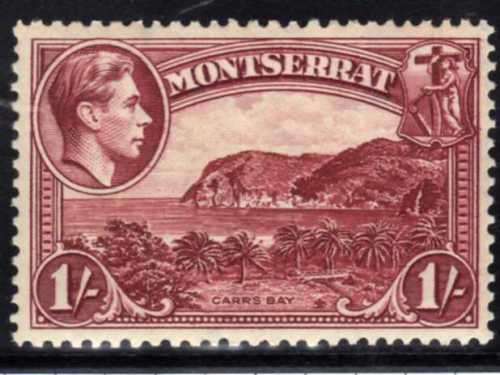 MONTSERRAT 1938 DEFIN 1/- LAKE PERF 13 LMM. SG 108. CAT 29 POUNDS (2018)