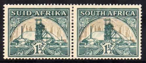 SOUTH AFRICA 1933-48 1,5d MM PAIR WITH SHADING PARTIALLY OMITTED FROM MINE DUMP SACC 57var CAT R5000