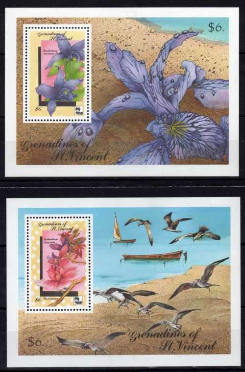 GRENADINES OF ST VINCENT 1990 ORCHIDS 2 MINI SHEETS UMM . SG MS 693. CAT 13 POUNDS.