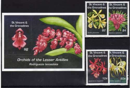 ST VINCENT 1994 ORCHIDS PART SET OF 4 & M/S UMM BUT MINOR PAPER ADHESION. CAT 9,35 POUNDS.
