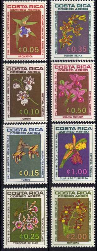 COSTA RICA 1967 ORCHIDS SET OF 8 VERY LMM. SG 763-770. CAT 12,20 POUNDS.