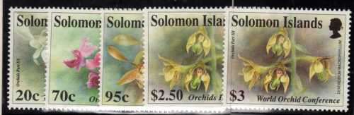 SOLOMON ISLANDS ORCHIDS MINT STAMPS. SG 749-51 & 771-2. CAT 7,15 POUNDS.