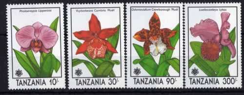 TANZANIA 1991 ORCHIDS PART SET OF 4 & MINI SHEET UMM. SG 878, 880, 882, 885. CAT 6,30 POUNDS.