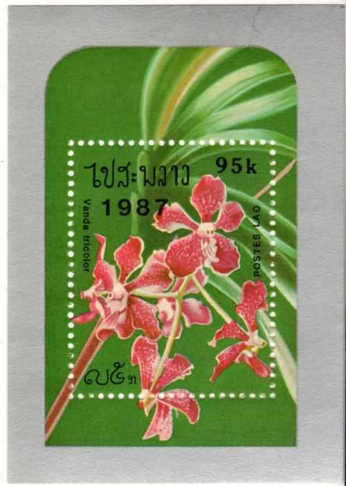 LAOS 1987 ORCHIDS SET OF 7 & MINI SHEET LMM. SG 1004-1011. CAT 7 POUNDS.