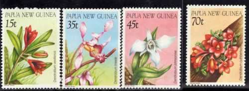 PAPUA NEW GUINEA 1986 ORCHIDS SET OF 4 LIGHTLY MOUNTED MINT. SG 531-534. CAT 7,70 POUNDS.