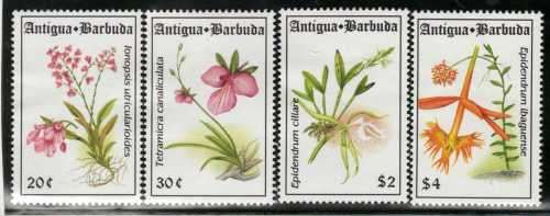 ANTIGUA 1994 ORCHIDS PART SET OF 4 UNHINGED BUT MINOR PAPER ADHESION. CAT 10,25 POUNDS.