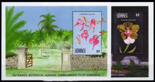 DOMINICA 1989 ORCHIDS SET OF 8 + 2 MINI SHEETS UMM. SG 1264-1272. CAT 19,75 POUNDS.