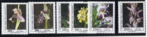TURKISH CYPRIOT POSTS 1991 ORCHIDS 6 STAMPS UMM. SG 304-5, 311-14. CAT 15,85 POUNDS.