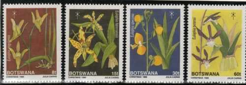 BOTSWANA 1989 CHRISTMAS - ORCHIDS SET OF 4 VERY LMM. SG 682-5. CAT 8 POUNDS.
