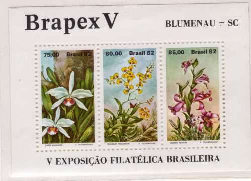 BRAZIL 1982 "BRAPEX V" ORCHIDS MINI SHEET UMM. SG MS 1949. CAT 13,50 POUNDS.