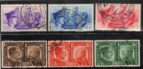 ITALY 1941 "ITALO-GERMAN FRIENDSHIP" SET OF 6 VFU. SG 553-58. CAT 17,65 POUNDS.