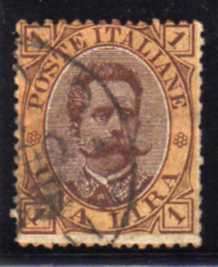 ITALY 1889 DEFIN 1L BROWN AND OCHRE FINE USED. SG 47. CAT 15 POUNDS.