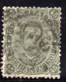 ITALY 1889 DEFIN 45c GREEN FINE USED. SG 40. CAT 7,50 POUNDS.