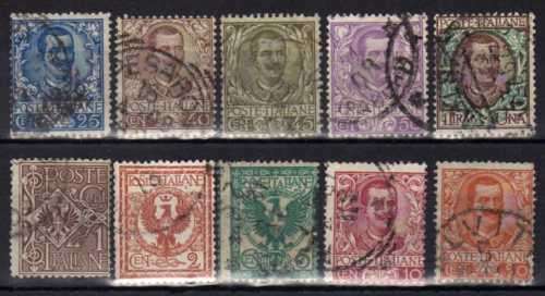 ITALY 1901 DEFIN PART SET OF 10 FINE - VFU. SG 62-71. CAT 36,70 POUNDS.